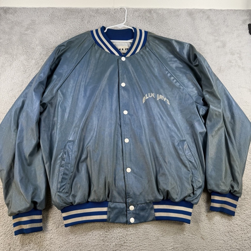 Vintage Toronto Blue Jays Jacket Mens 2XL Blue Cool It Satin Bomber MLB Made USA